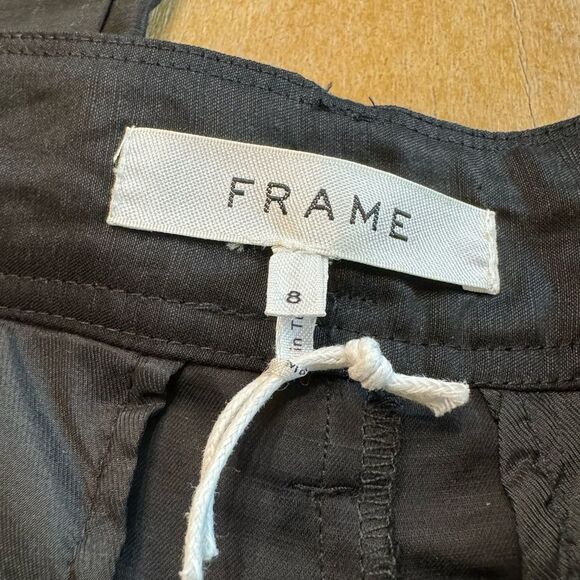 FRAME Wide‎ Leg Linen Blend Trousers High Rise Black Size 8 - Picture 8 of 14